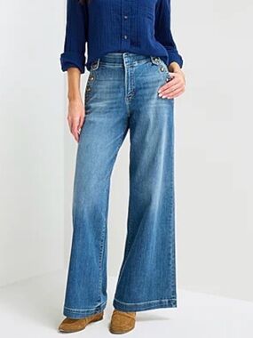 St. John's Bay Button-Accent Wide-Leg Jeans in Blue